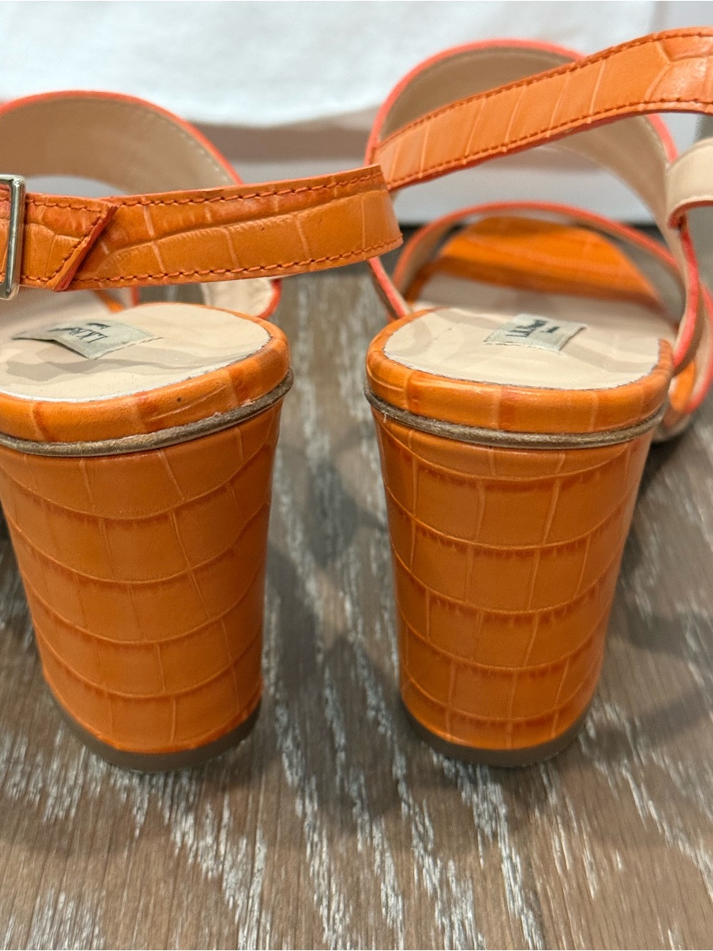 LK Bennett Orange Croc-Embossed Block Heel Sandals - Picture 4 of 11